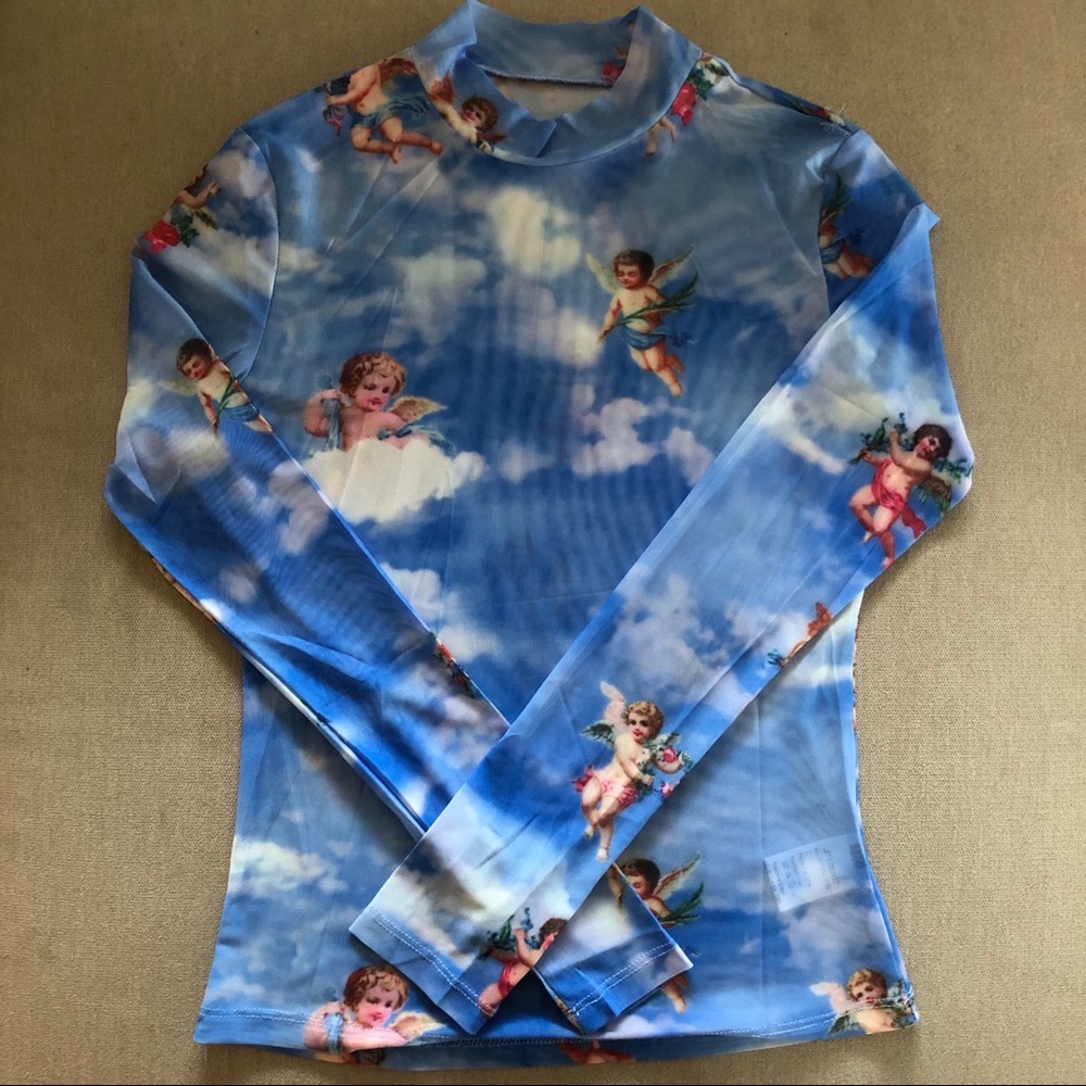 Long Sleeve Mock Neck Sheer Angel Y2K Top